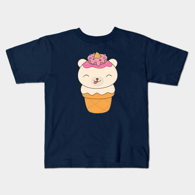 Kawaii Polar Bear Ice Cream Cone T-Shirt Kids T-Shirt by happinessinatee